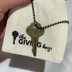 The Giving Keys Necklace Fearless Chain Necklace Long Embossed Bronze Stamped